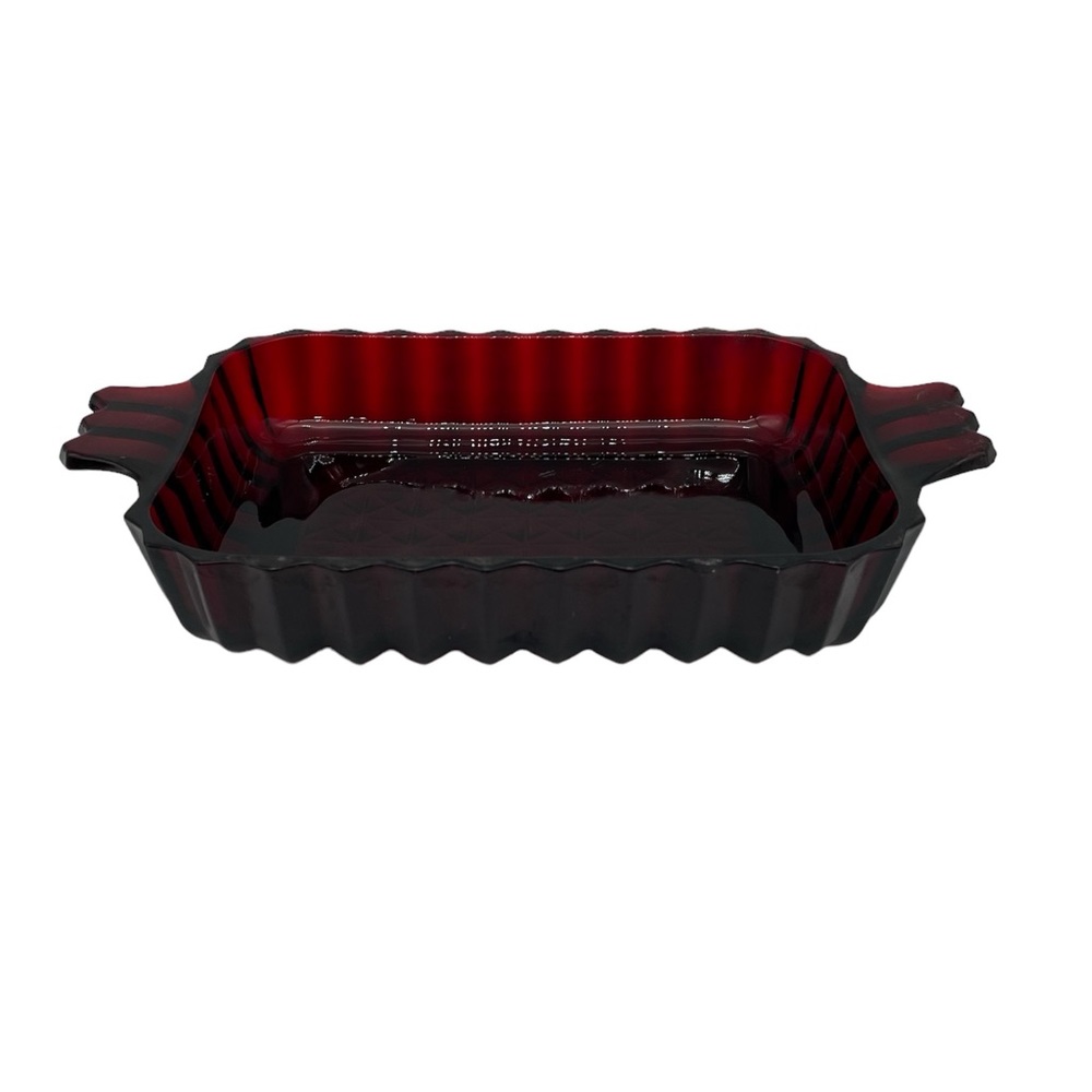 Anchor Hocking Ruby Red double handle starburst dish